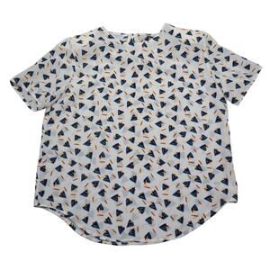 Courtney Rhodes Shirt Womens 12 White Geometric Short Sleeve Shoulder Pads Top